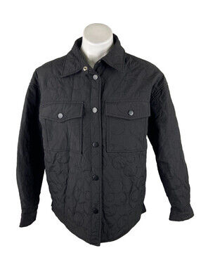Entro Women Small Black Jacket Metal Snap Flower Quilting Lightweight